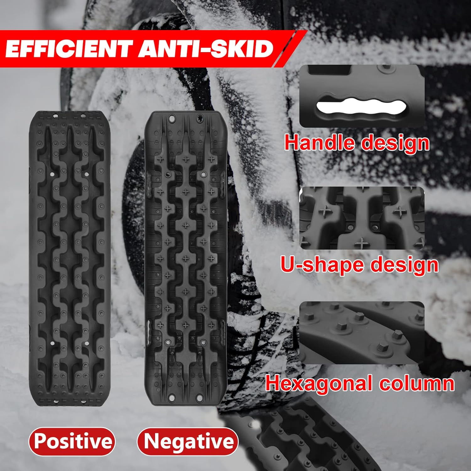 VIGAL Recovery Traction Boards Off-Road Truck, Cars, Sand, Snow, Mud,4X4 Recovery Traction Mats for Tire Traction Track Tool & Vehicle Pack of 2