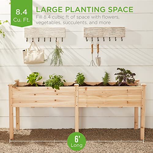 Best Choice Products 72x23x30in Raised Garden Bed, Elevated Wood Planter Box Stand for Backyard, Patio, Balcony w/Divider Panel, 6 Legs