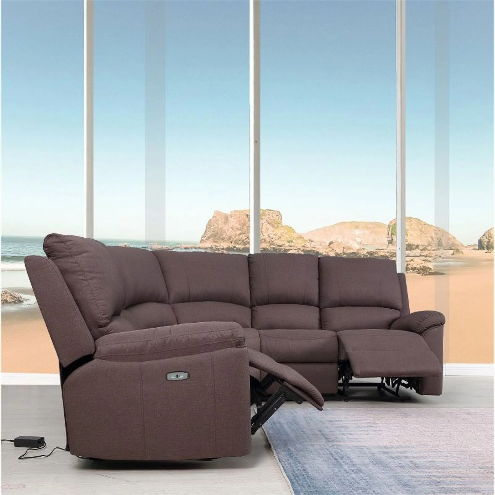 Titan Furnishings Transitional Chanille Fabric Power Reclining Sectional - Brown