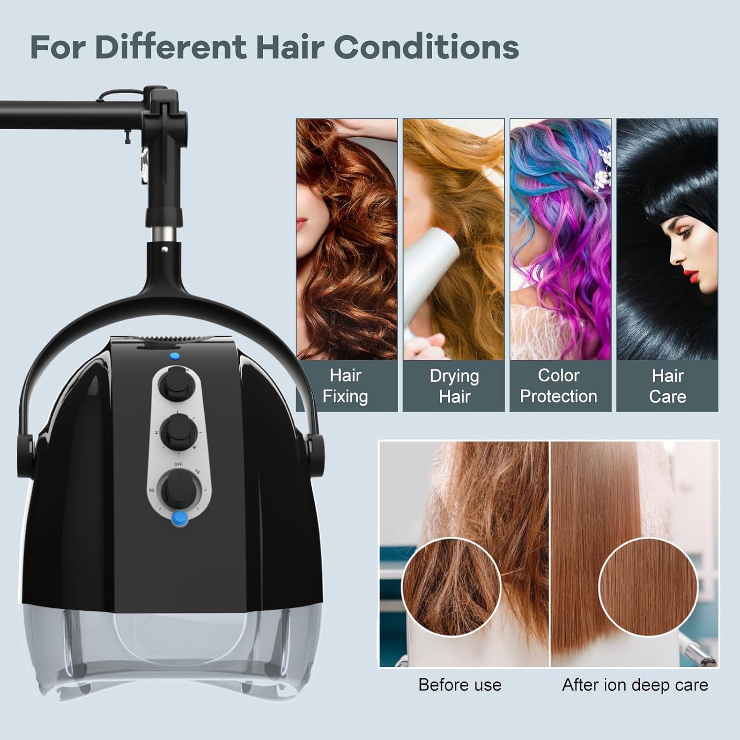 Wall Mount Hooded Salon Hair Dryer, Professional Ionic Hair Color Processor for Home, Temperature & Drying Adjustable, 60-Minute Timing