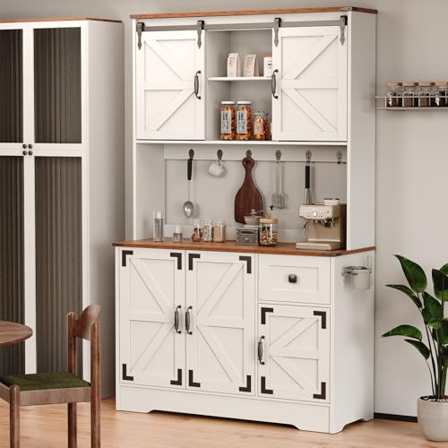 71" Kitchen Pantry Cabinet, Modern Kitchen Hutch Food Pantry with Charging Station and Microwave Stand, Pantry Storage Cabinets with Countertop