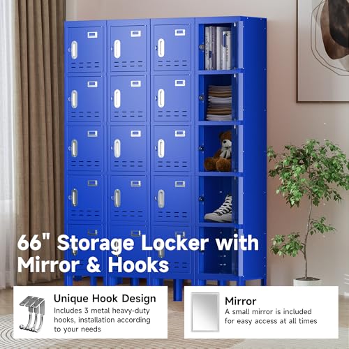 Locker Metal Storage Cabinet, Steel Office Storage Lockable Lockers for Employees Kids School Gym Home Garage Locker with Mirror & Hooks (5 Doors