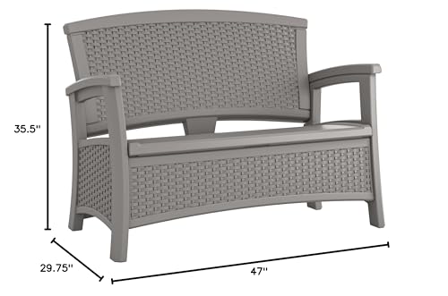 Suncast Elements Stylish Lightweight Loveseat Outdoor Seating with Convenient Built In Universal Storage, and All Weather Plastic, White