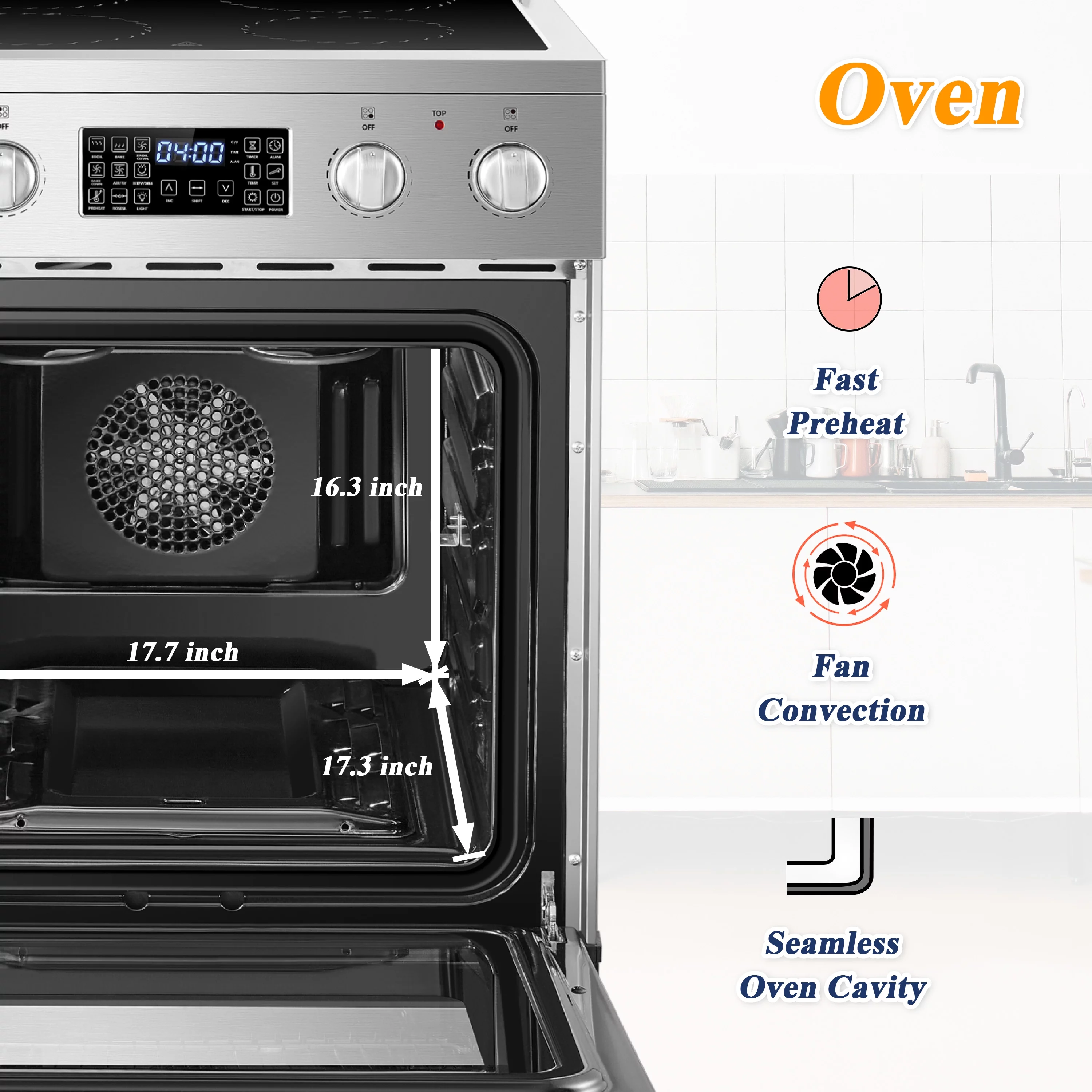 Lanbo 24 inch 2.9 Cu.ft Freestanding Electric Range with Air Fry, Rotisserie and  Convection Oven