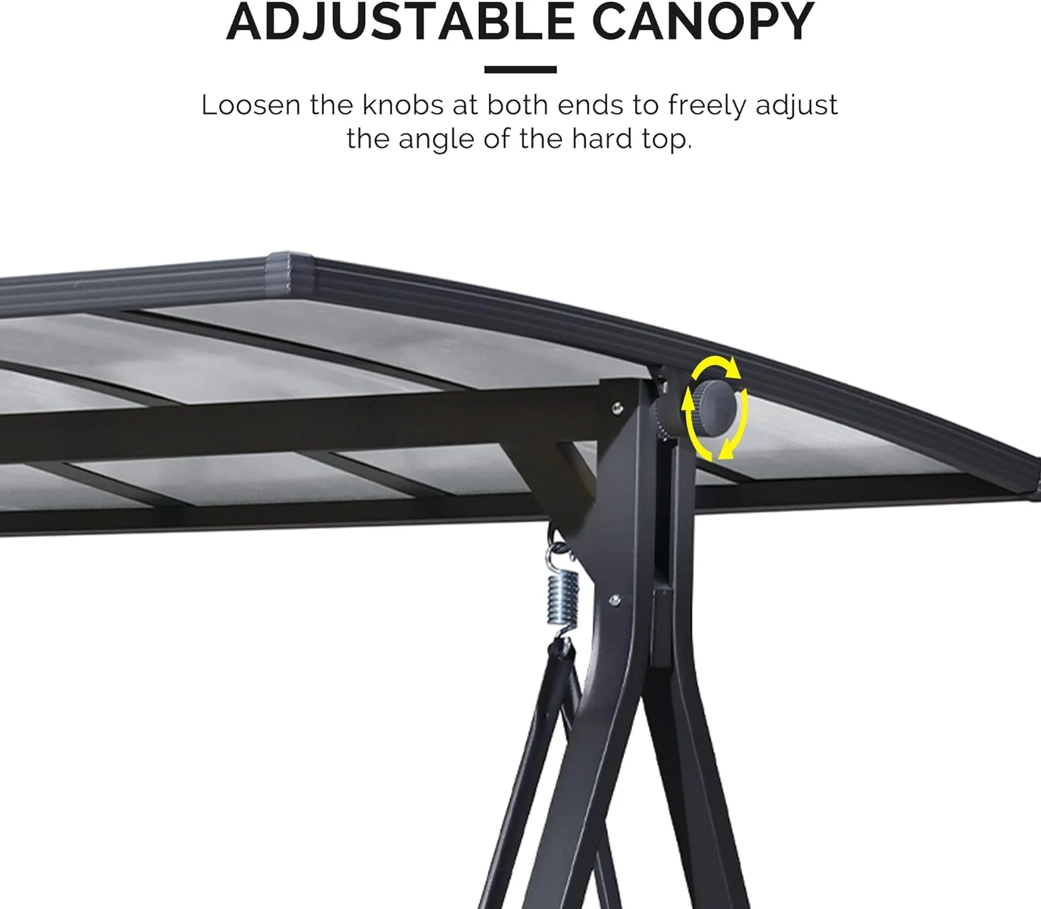 PURPLE LEAF Outdoor Patio Porch Swing with Adjustable PVC Canopy, 3-Seat Swing Chair Bench with Side Cup Holder for Backyard Front Porch Lawn