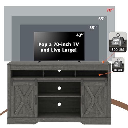 Farmhouse TV Stand for 65+ Inch TV, 34'' Tall Entertainment Center with Sliding Barn Doors
