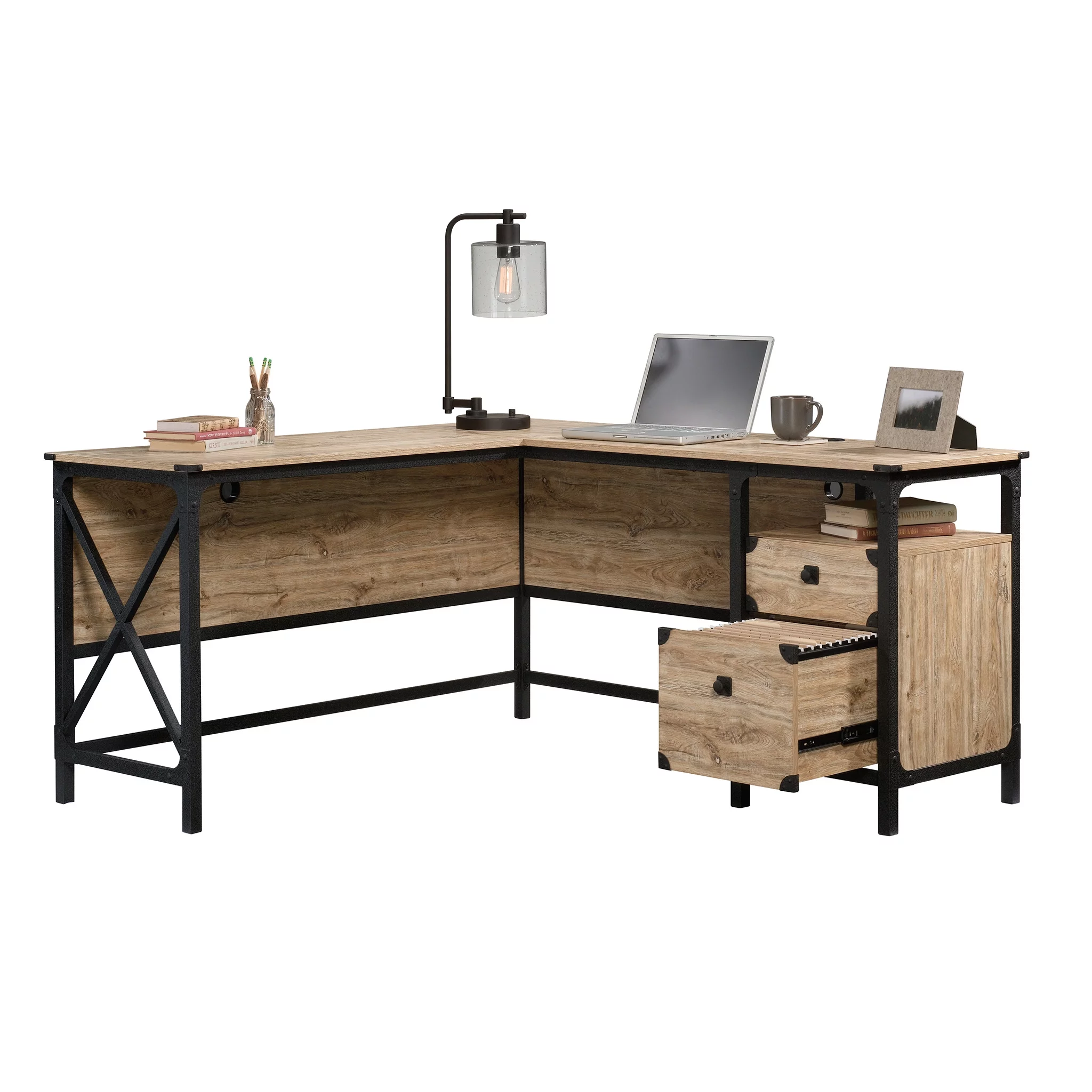 Sauder Steel River L-Desk, Milled Mesquite Finish