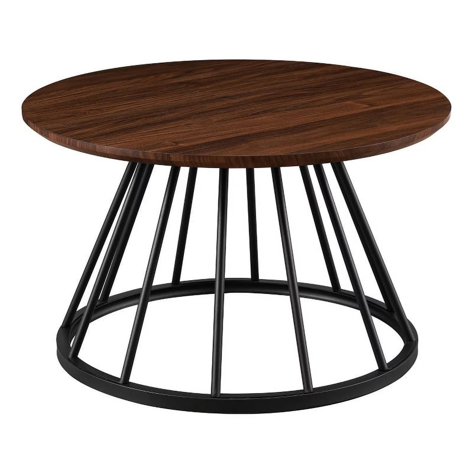 Pemberly Row 30" Wood Coffee Table with Metal Caged Base - Dark Walnut/ Black