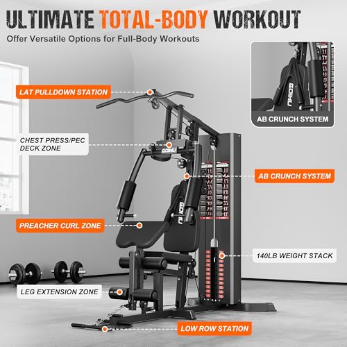 Home Gym, M1 Workout Station with 140LBS Weight Stack, Multifunctional Home Gym Equipment with Pulley System for Full Body Strength Training