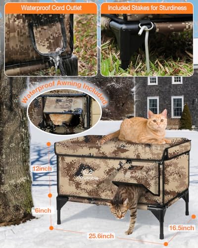 Indestructible Heated Cat House for Outside Winter, 100% Waterproof, Safe Escape Door