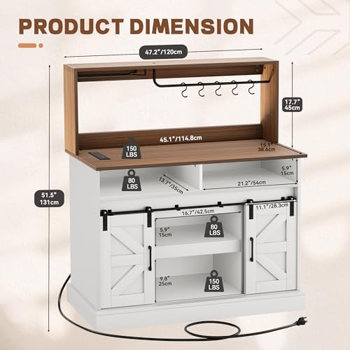 YITAHOME 47" Coffee Bar with Goblet Holder & Power Outlet, Buffet Cabinets with Storage