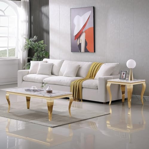 3 Piece Living Room Table Set, White Coffee Table & End Side Table & Console Table