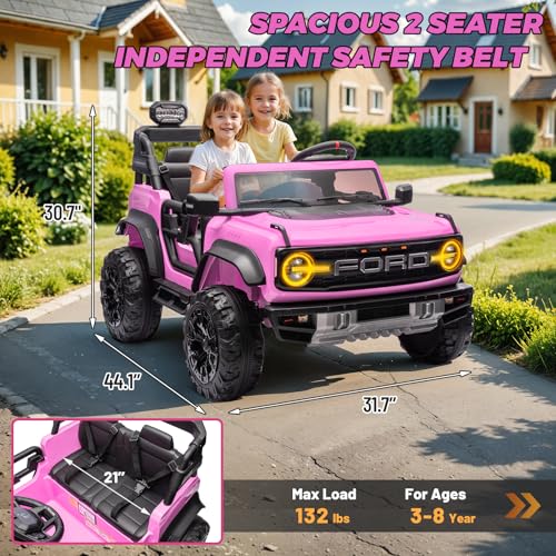 ENYOPRO 2 Seater Ride On Car for Kids, 24v Licensed Ford Bronco Raptor Electric Power Ride On Truck Toy with Remote Control