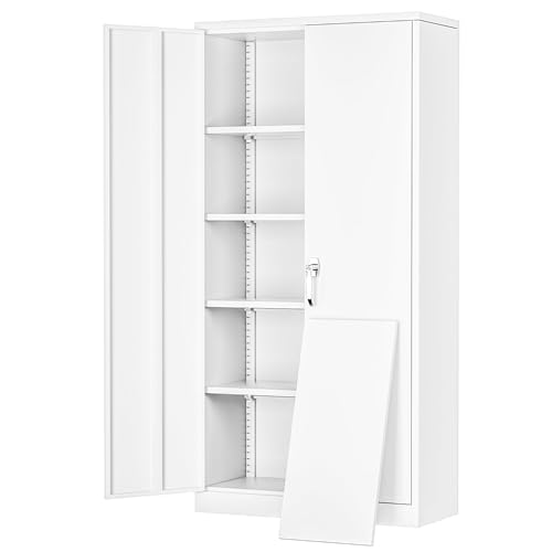Greenvelly Metal Storage Cabinet, 72" Black Locking Metal Garage Storage Cabinet with Doors and 4 Adjustable Shelves
