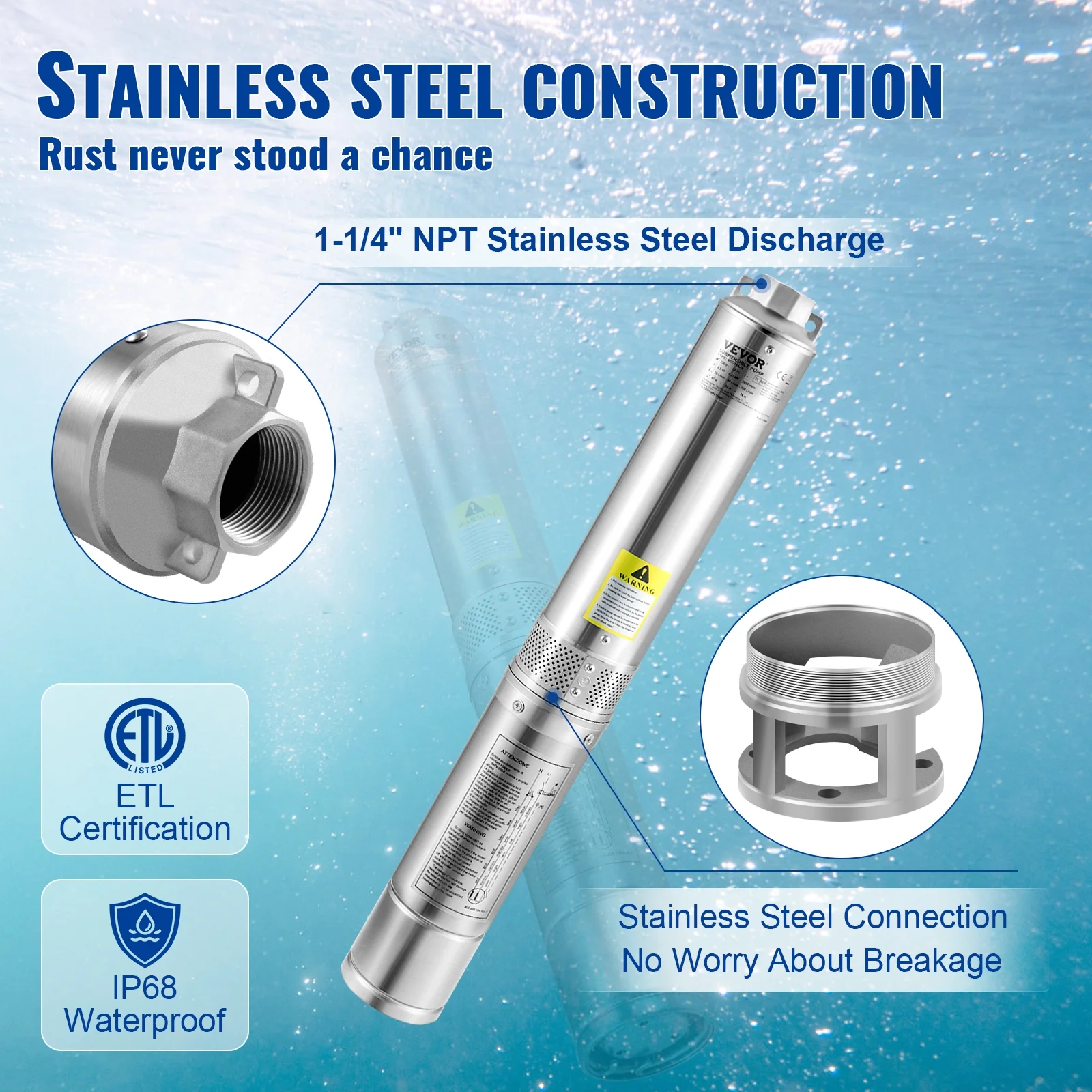 BENTISMDeep Well Submersible Pump, 2HP 230V/60Hz, 37GPM 427 ft Head, with 33 ft Cord & External Control Box