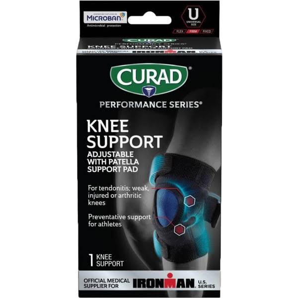 Curad Performance Series Adjustable Knee SUPPORT, Universal, Black, Case of 4 Supports