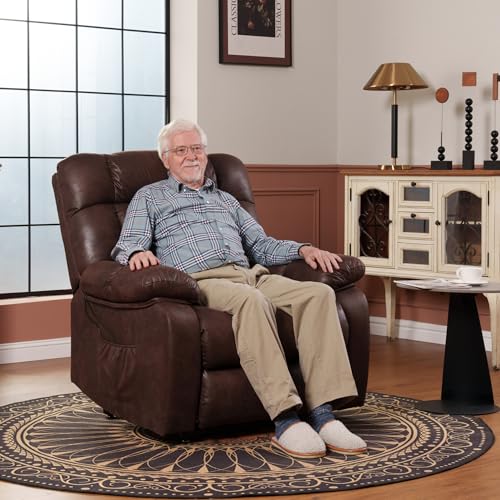 FLEXISPOT XL31 Power Lift Recliner Chair for Elderly, Electric Lift Chair with Massage & Heat, PU Leather Reclining Sofa w/Cup Holders