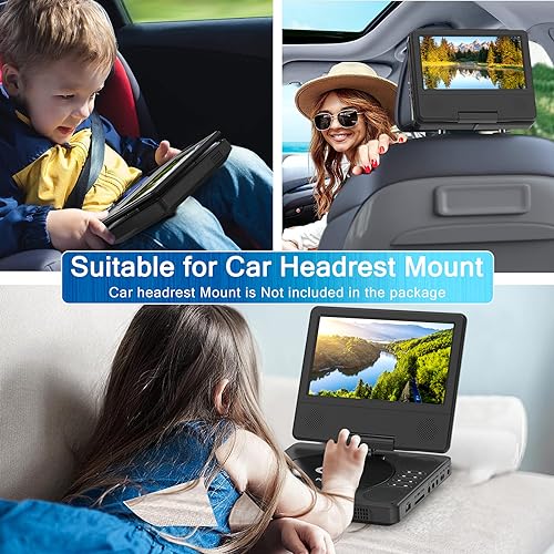 9.5" Portable DVD Player with 7.5" Swivel Display Screen, 5-Hour Built-in Rechargeable Battery, Car DVD Player