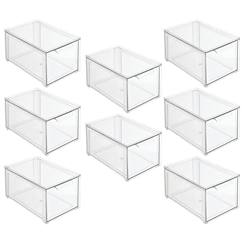 mDesign Plastic Stackable Closet Storage Organizer Bins with Pull Out Drawer for Cabinet, Desk, Shelf, Cupboard, or Dresser Organization