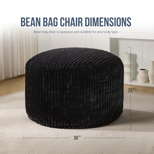 Hobestluk 5ft Bean Bag Chairs for Adults Large Beanbag Chair with Stripe Plush Cover Big Bean Bag Chair for Living Room Bedroom Dorm Office -Black