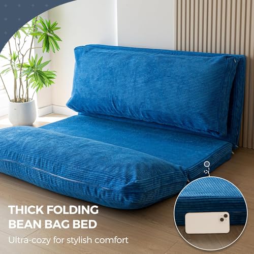 MAXYOYO Bean Bag Bed Folding Sofa Bed Floor Mattress for Adults, Extra Thick and Long Floor Sofa with Corded Washable Cover, Dark Grey, 30x95 Inch