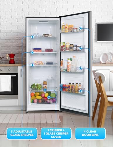 Commercial Cool 11.1 Cu. Ft. Convertible Freezer Refrigerator, Upright Fridge with Glass Shelves, Reversible Door, ENERGY STAR rated, Auto Defrost
