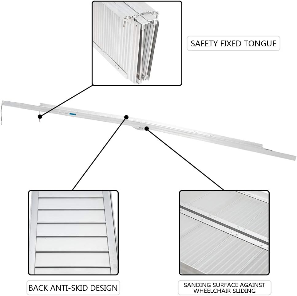 OMECAL 4' Wheelchair Ramp Threshold Portable Ramps 4ft for Home Steps Doorway Stairs Aluminum Handicap Metal House Mobile Porch Temporary Multifold