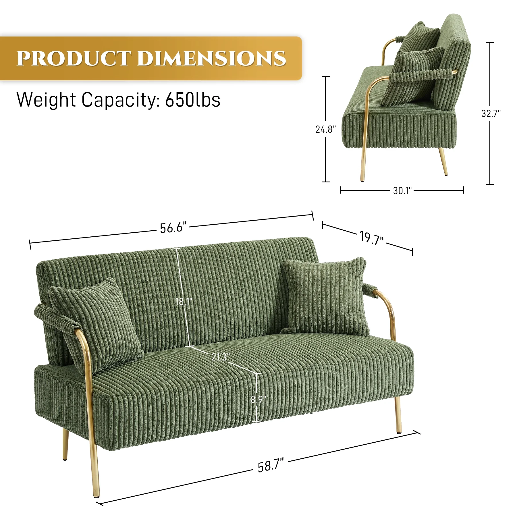 Rophefx Upholstered Loveseat, Tufted Velvet Futon Sofa Bed with 2 Pillows