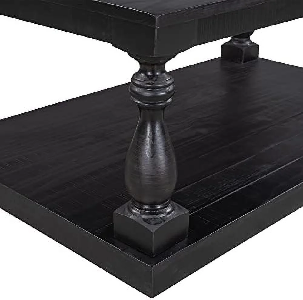 Rustic Floor Shelf Coffee Table Farmhouse Rustic With Storage Shelf For Living Room,Solid Pine Wood,Black