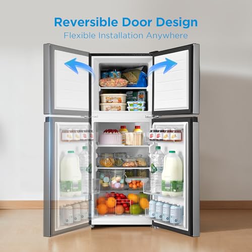 Midea WHD-113FB1 Double Door Mini Fridge with Freezer for Bedroom Office or Dorm with Adjustable Remove Glass Shelves Compact Refrigerator, 3.1 cu ft