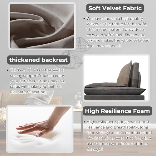 3 in 1 Convertible Queen Sleeper Sofa Bed Comfy Pull Out Futon Couch Bed 63.8" Modern Velvet Recliner Loveseat Sofa Multi-Functional Black Cloud