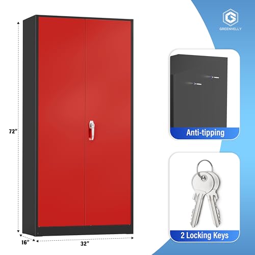 Greenvelly Metal Storage Cabinet, 72" Black Locking Storage Cabinets with Doors and 4 Shelves, Metal Cabinet for Garage Home Office, Classroom