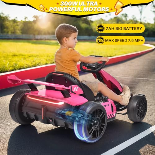 Blitzshark 24V Kids Go Kart 300W Powerful Drift Kart Electric Pedal Kart Outdoor Race Toy, with 2X150W Strong Motor, 7AH Big Battery