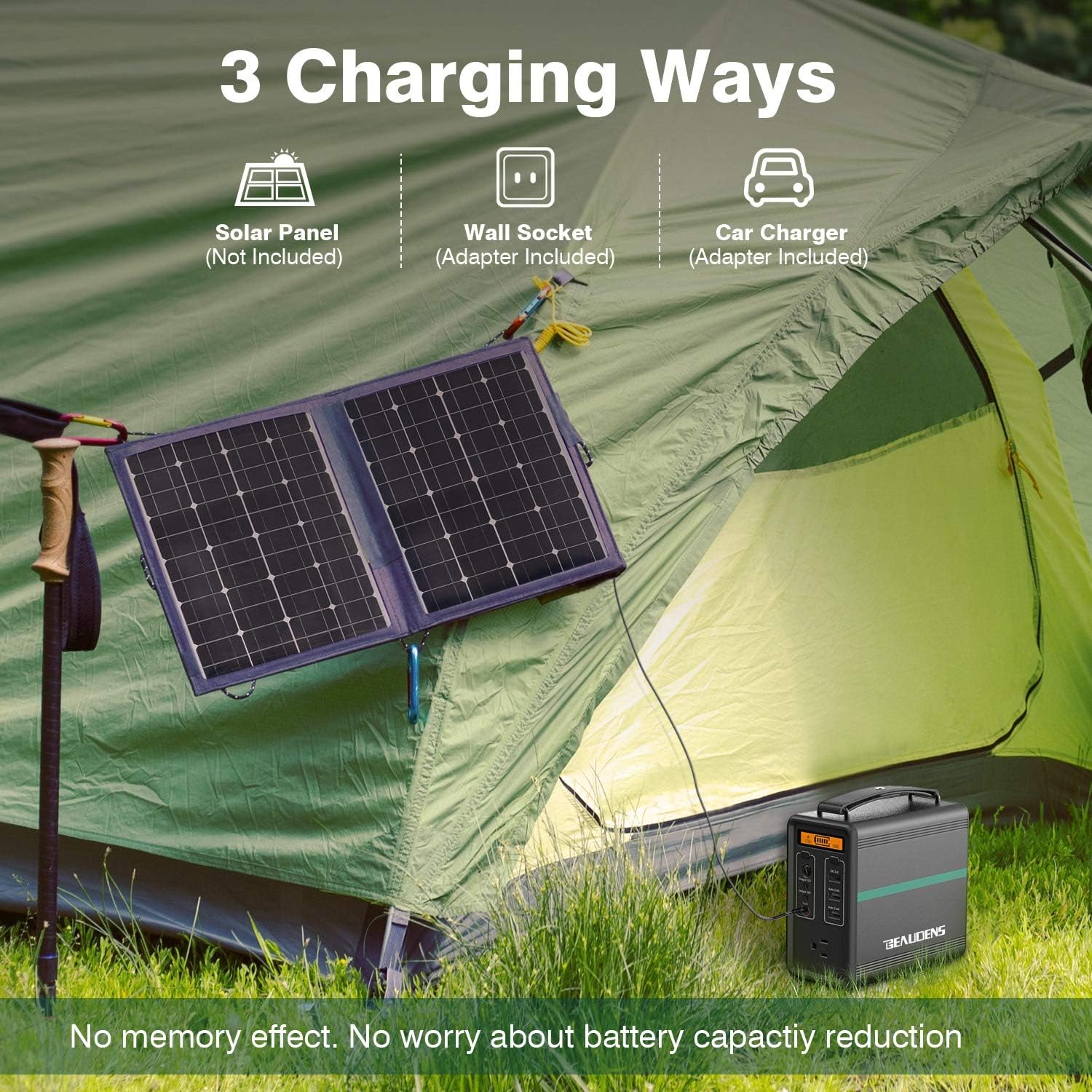 BEAUDENS Portable Power Station 166Wh LiFePO4 Battery Solar Generator 2000 Cycles