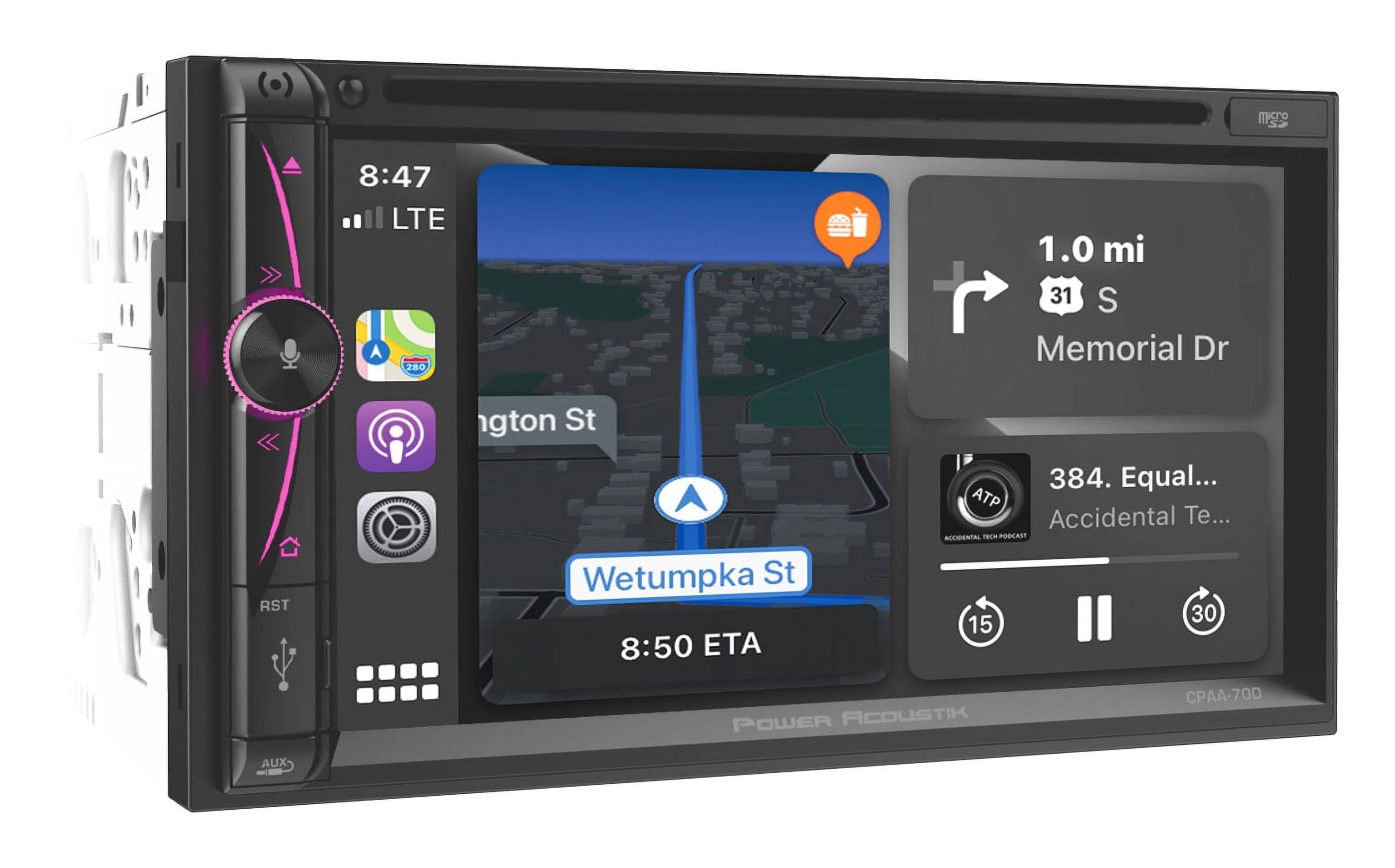 Power Acoustik CPAA-70D 2-Din 7 DVD/Carplay/Android/Bluetooth/USB Car Receiver