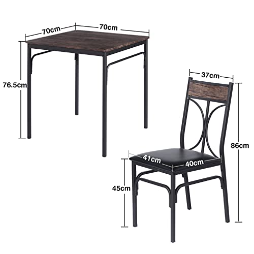 VECELO Kitchen Dining Room Table Set with 2 Chairs for Small Space, Apartment,Metal Steel Frame