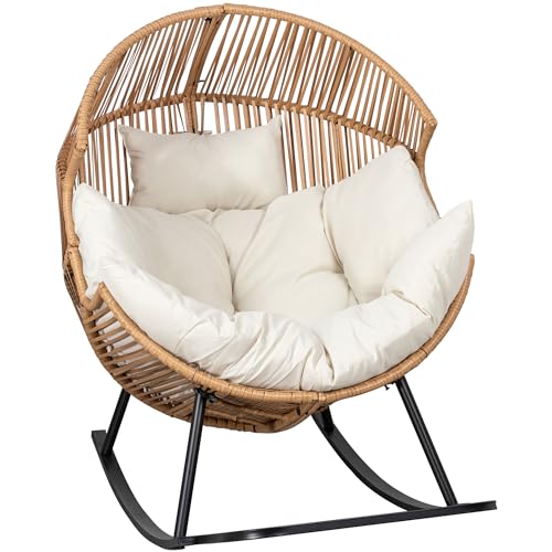 Shintenchi Wicker Egg Chair Outdoor Rattan Patio Chair with Cushion,Oversized Patio Lounge Chairs with Cushion Egg Basket Chair