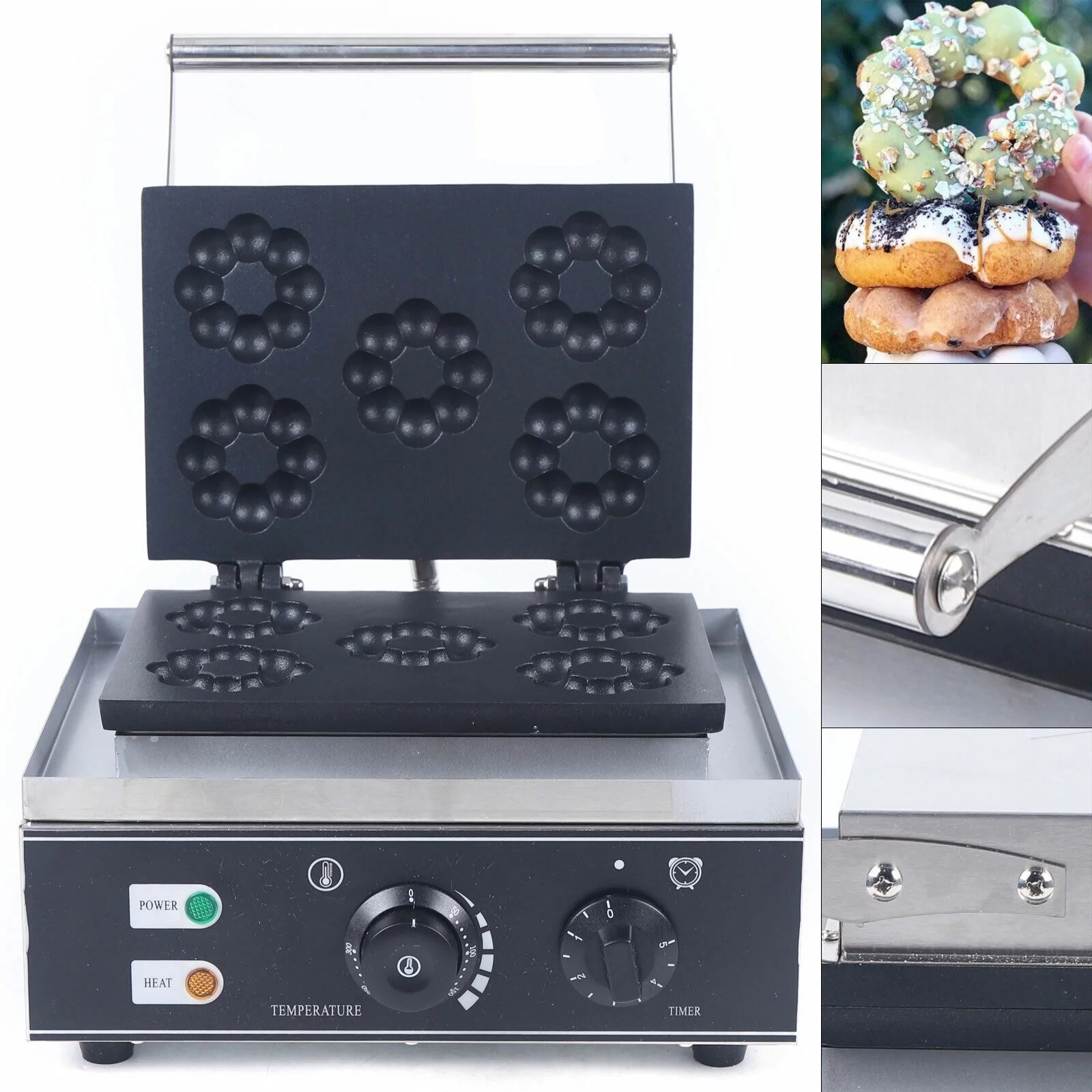 Mkyiongou Commercial Electric Mini Donut Making Machine Nonstick Waffle Baker Maker 1500W