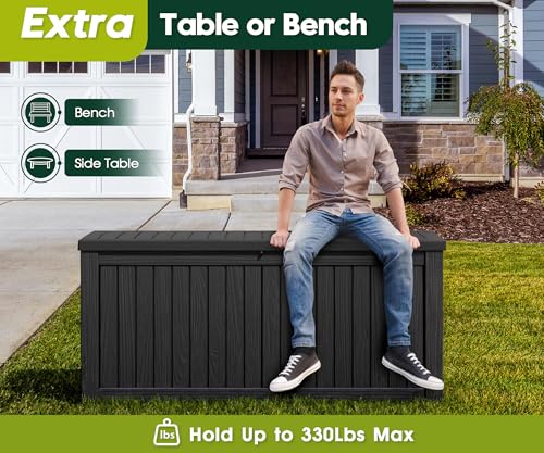 KAMABOKO Outdoor Storage Box, 150 Gallon Large Outdoor Resin Deck Box, Storage Waterproof Boxes Lockable Lid for Garden Tools, Pool Supplies