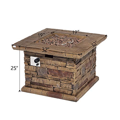 COSIEST Outdoor Propane Concrete Fire Pit Table w Imitation Stone Surface 32-inch Round Fire Table, CSA Certified, 40,000 BTU Stainless Steel Burner
