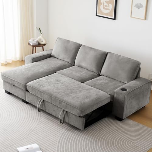 ASHOMELI 99" Convertible Sleeper Sofa Bed,L Shaped with Storage Chaise Pull Out Couch for Living Room,USB and Type-C