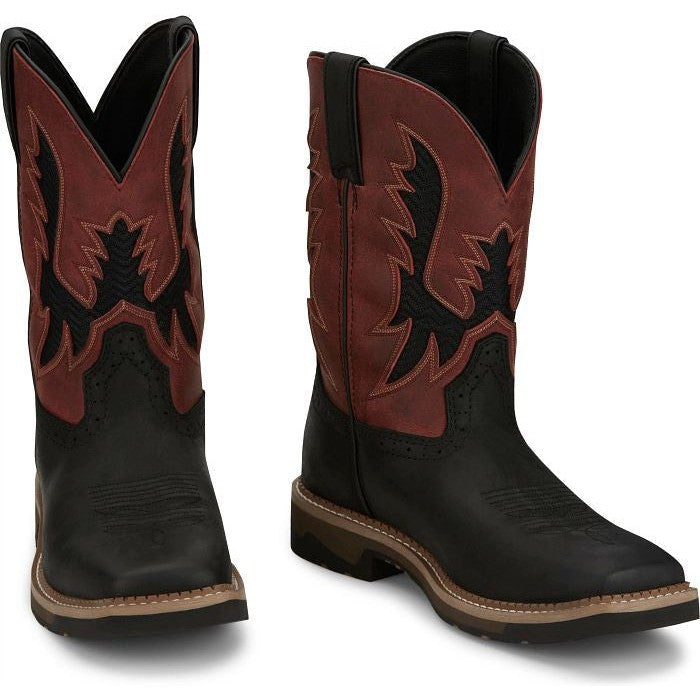 Justin Men’s Bolt 11″ Square Toe Western Work Boot -Black- SE4116
