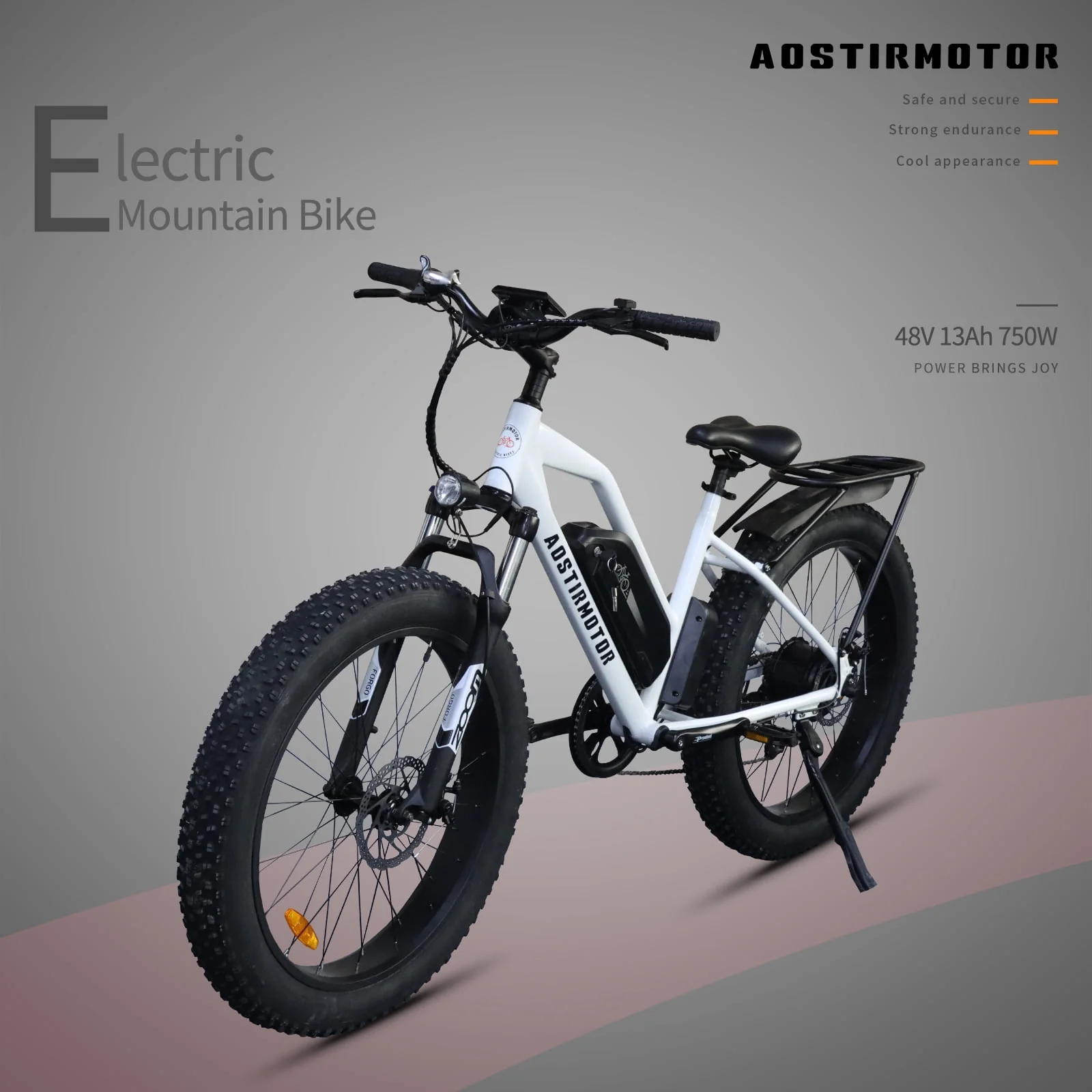 CLEARANCE! 26 750W Electric Bike Fat Tire P7 48V 13AH Removable Lithium Battery for Adults Girls with Detachable Rear Rack Fender(White)