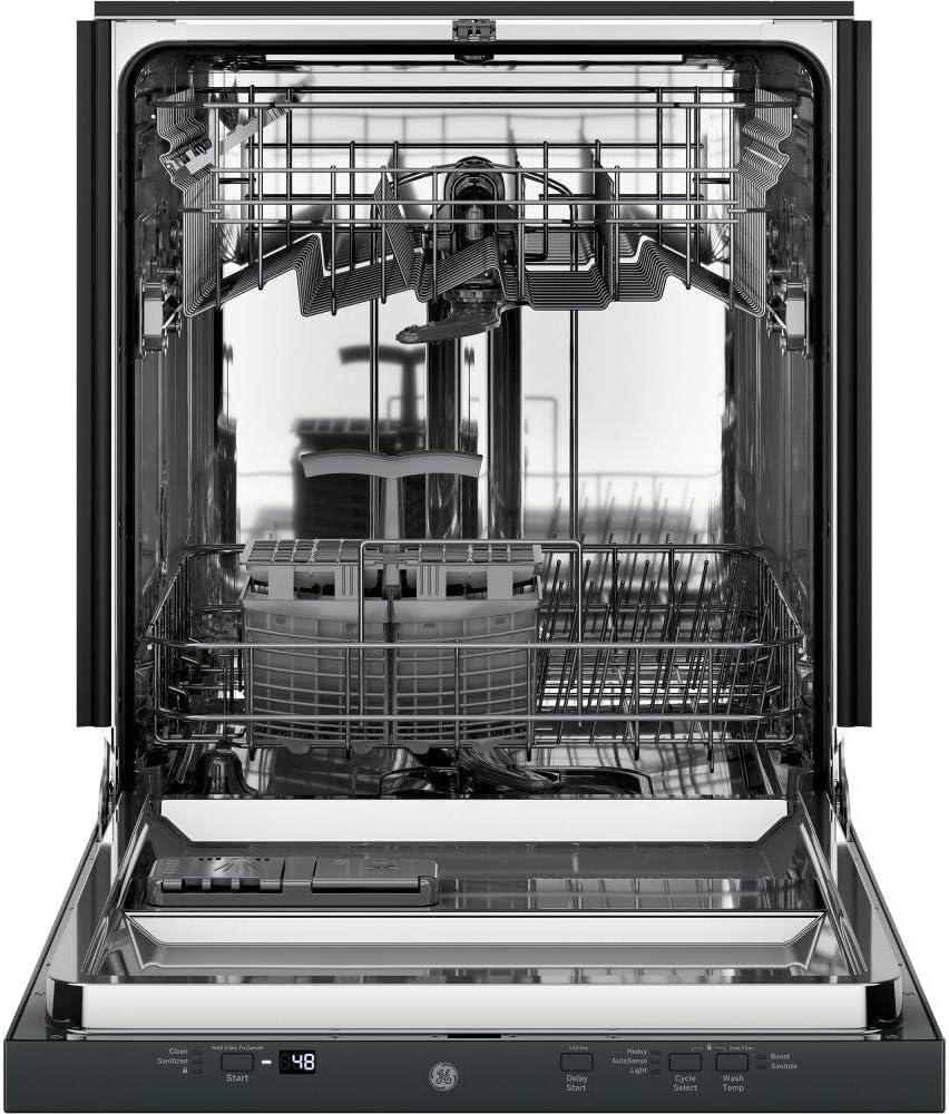 GE GDT225SGLBB 24" Dishwasher with Interior Stainless Steel ADA Compliant Top Control Energy Star Certified and Pocket Handle in Black