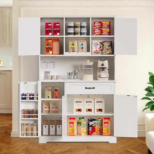 Gizoon 67.7" Kitchen Pantry Cabinet with Microwave Shelf Tall Coffee Bar Cabinet with Storage Kitchen Hutch with Countertop for Dining Room and Craft