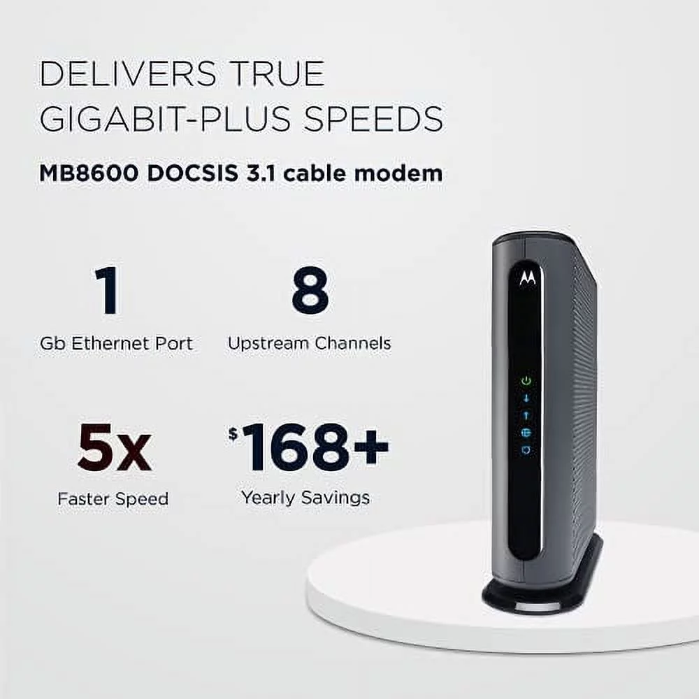 Motorola MB8600 DOCSIS 3.1 Cable Modem - Approved for Comcast Xfinity, Cox, and Charter Spectrum