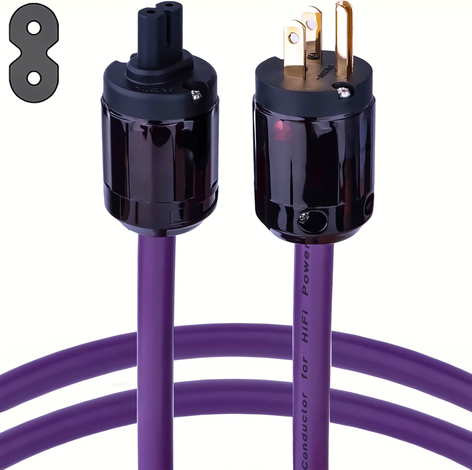 Audiophile HiFi Audio Power Cable, 12AWG 7N OCC Figure 8 AC Mains Supply Power Cord, 24K Gold Plated 3-Prong US Plug and IEC320-C7 Female