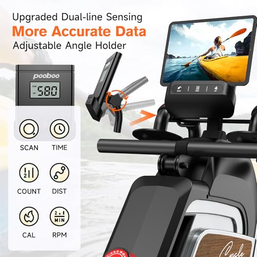 Pooboo Magnetic Rowing Machine 360 LB Weight Capacity, folding rower with Combination Strength exercise, Tablet Holder and Comfortable Seat Cushion