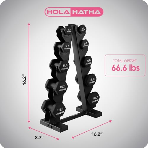 HolaHatha Neoprene Dumbbell Free Hand Weight Set with Rack, Ideal for Home Exercises to Gain Tone and Definition
