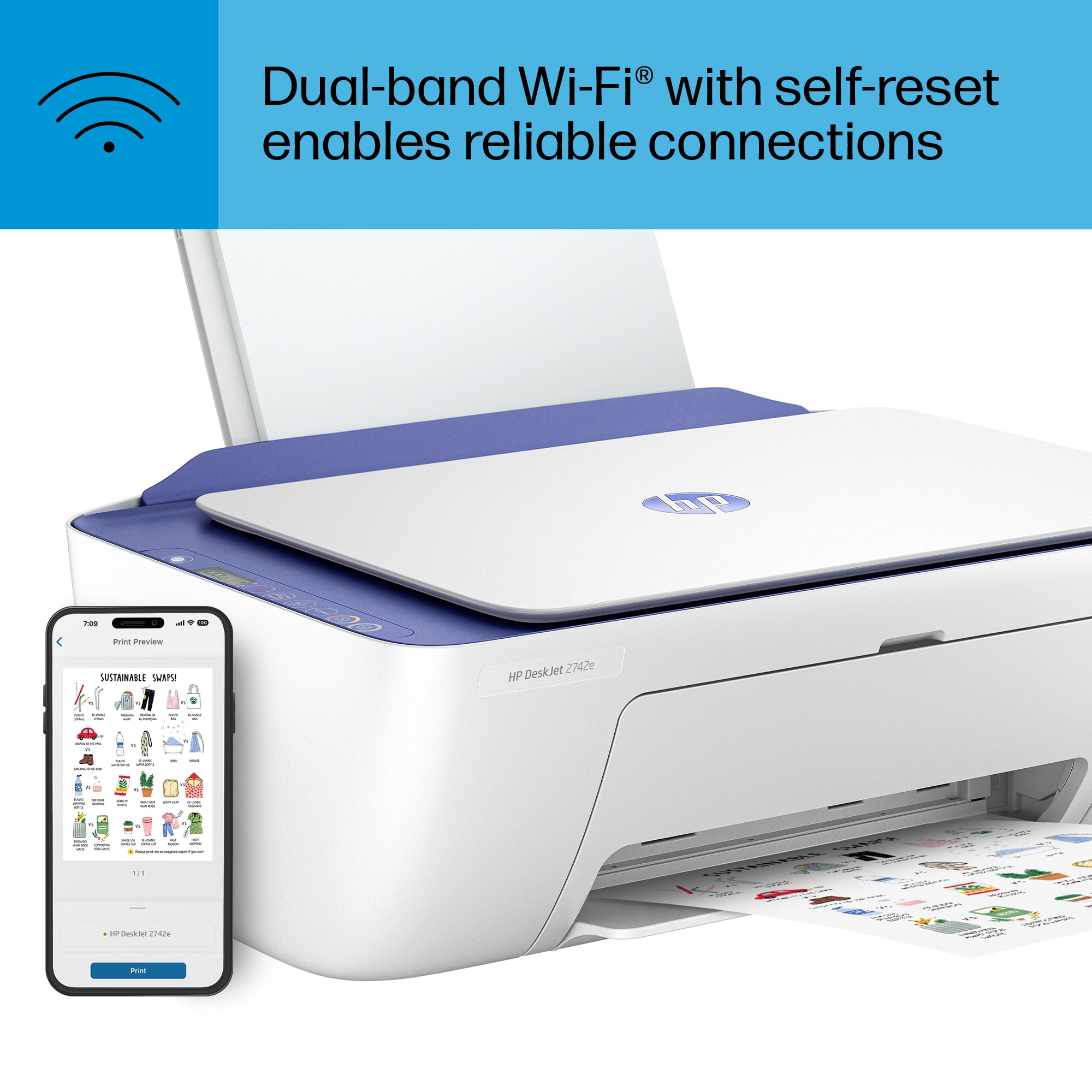 HP DeskJet 2742e Wireless Color All-in-One Inkjet Printer (Milkyway) with 6 months of Instant Ink included with HP+